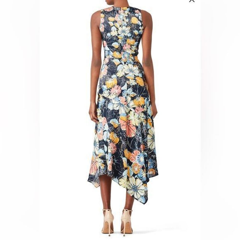 RTR Peter PilottoRuched Navy Floral Dress Sz4 Sleeveless Asymmetrical MIDI silk - Picture 2 of 8